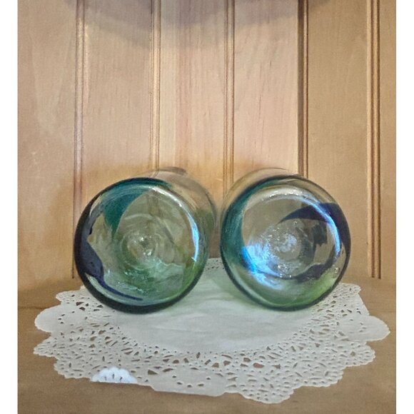 Hand Blown Multicolored Swirl Design Glass Tumblers Cocktails Tequila Blue Green - Picture 6 of 7